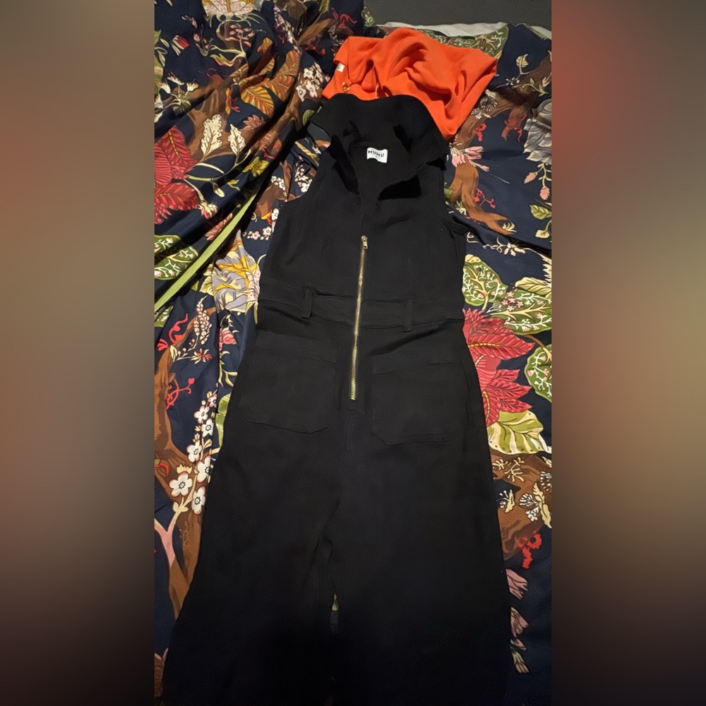 EUC show me your mumu black denim jumpsuit
